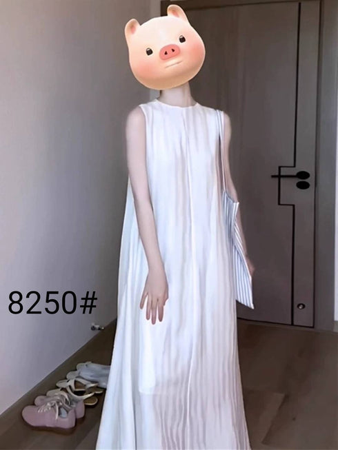 Spring Casual Belted Sleeveless Long Maxi Dress With Pockets